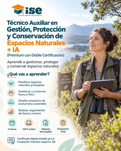 Técnico Auxiliar en Gestión, Protección y Conservación de Espacios Naturales + IA (Premium con Doble Certificación)