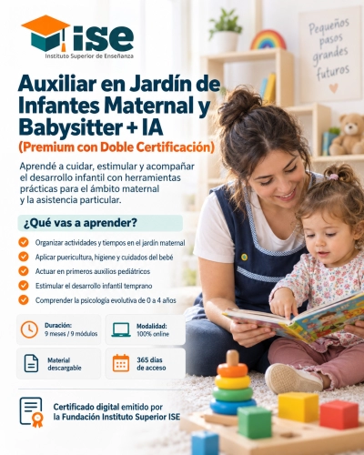 Auxiliar en Jardín de Infantes Maternal y Babysitter + IA (Premium con Doble Certificación)