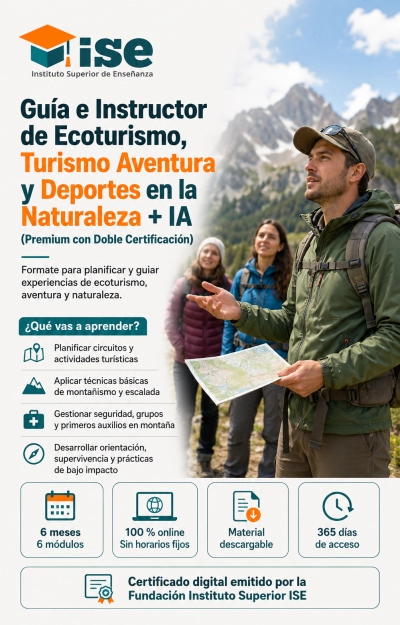 Guía e Instructor de Ecoturismo, Turismo Aventura y Deportes en la Naturaleza + IA (Premium con Doble Certificación)