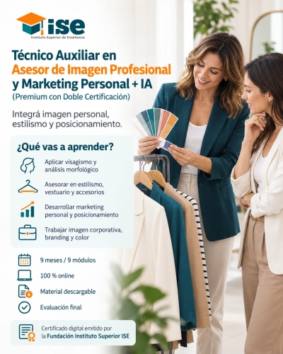 Técnico Auxiliar en Asesor de Imagen Profesional y Marketing Personal + IA (Premium con Doble Certificación)