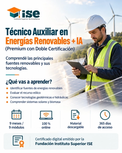 Técnico Auxiliar en Energías Renovables + IA (Premium con Doble Certificación)