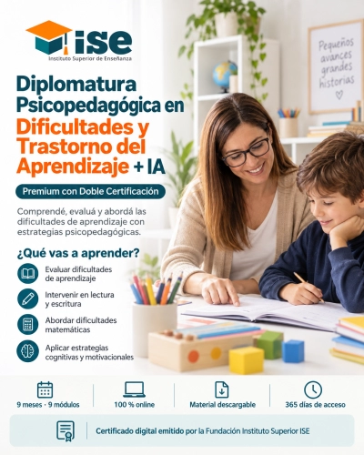 Diplomatura Psicopedagógica en Dificultades y Trastorno del Aprendizaje + IA (Premium con Doble Certificación)