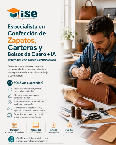 Especialista en Confección de Zapatos, Carteras y Bolsos de Cuero + IA (Premium con Doble Certificación)