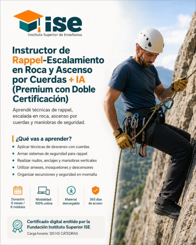 Instructor de Rappel-Escalamiento en Roca y Ascenso por Cuerdas + IA (Premium con Doble Certificación)
