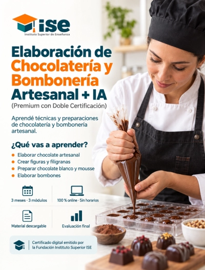 Elaboración de Chocolatería y Bombonería Artesanal + IA (Premium con Doble Certificación)