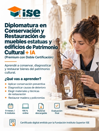 Diplomatura en Conservación y Restauración de muebles estatuas y edificios de Patrimonio Cultural + IA (Premium con Doble Certificación)
