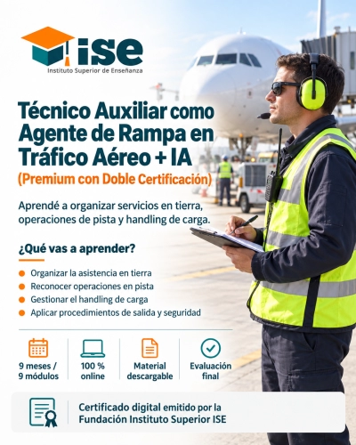 Técnico Auxiliar como Agente de Rampa en Tráfico Aéreo + IA (Premium con Doble Certificación)