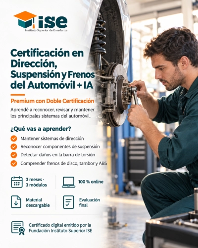 Certificación en Dirección, Suspensión y Frenos del Automóvil + IA (Premium con Doble Certificación)