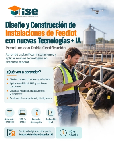 Diseño y Construcción de Instalaciones de Feedlot con nuevas Tecnologías + IA (Premium con Doble Certificación)