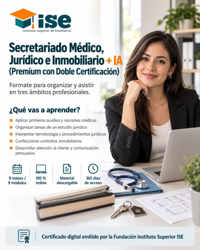 Secretariado Médico, Jurídico e Inmobiliario + IA (Premium con Doble Certificación)