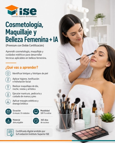 Cosmetología, Maquillaje y Belleza Femenina + IA (Premium con Doble Certificación)