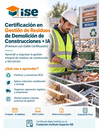 Certificación en Gestión de Residuos de Demolición de Construcciones + IA (Premium con Doble Certificación)