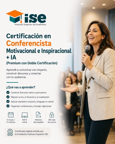 Certificación en Conferencista Motivacional e Inspiracional + IA (Premium con Doble Certificación)