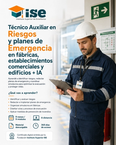 Técnico Auxiliar en Riesgos y planes de Emergencia en fábricas, establecimientos comerciales y edificios + IA