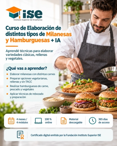 Curso de Elaboración de distintos tipos de Milanesas y Hamburguesas + IA