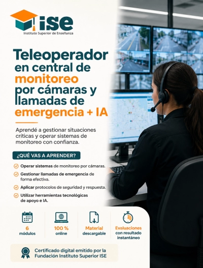 Teleoperador en central de monitoreo por cámaras y llamadas de emergencia + IA