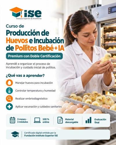 Curso de Producción de Huevos e Incubación de Pollitos Bebé + IA (Premium con Doble Certificación)