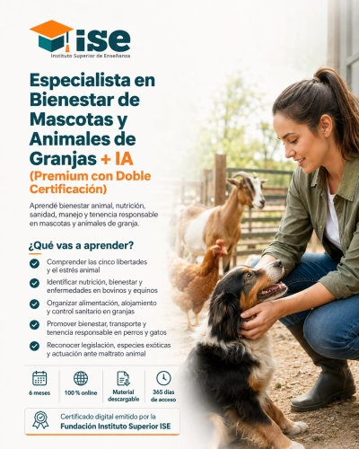 Especialista en Bienestar de Mascotas y Animales de Granjas + IA (Premium con Doble Certificación)