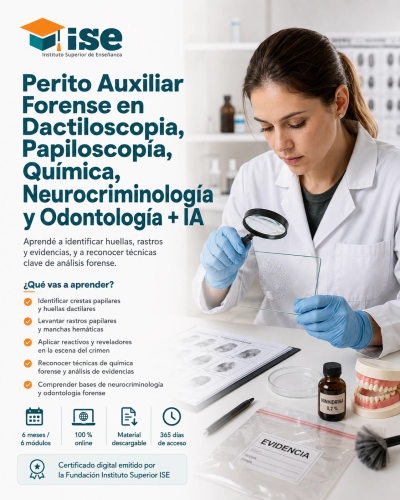 Perito Auxiliar Forense en Dactiloscopia, Papiloscopía, Química, Neurocriminología y Odontología + IA