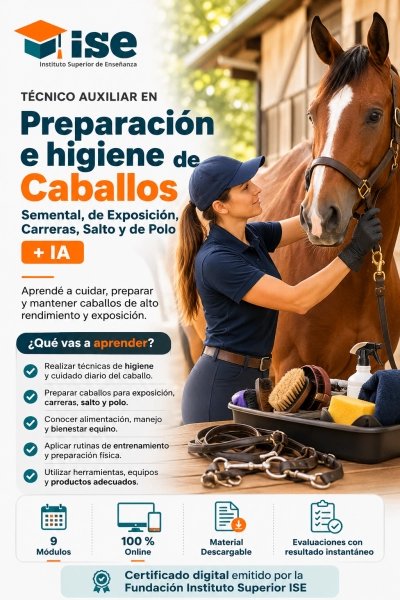 Técnico Auxiliar en Preparación e higiene de Caballos Semental, de Exposición, Carreras, Salto y de Polo + IA