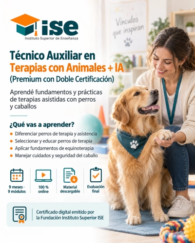 Técnico Auxiliar en Terapias con Animales + IA (Premium con Doble Certificación)