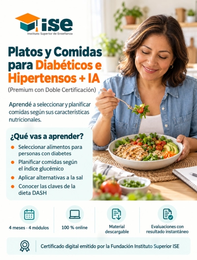 Platos y Comidas para Diabeticos e Hipertensos + IA (Premium con Doble Certificación)