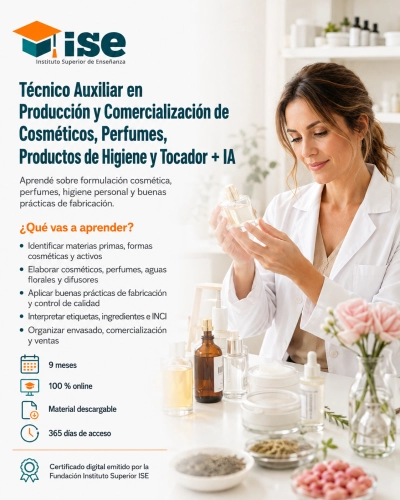 Técnico Auxiliar en Producción y Comercialización de Cosméticos, Perfumes, Productos de Higiene y Tocador + IA