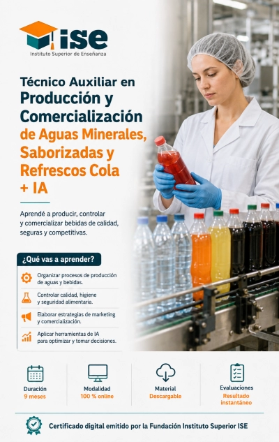 Técnico Auxiliar en Producción y Comercialización de Aguas Minerales, Saborizadas y Refrescos Cola + IA