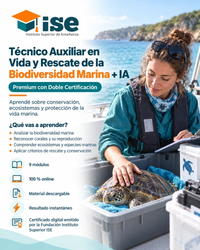 Técnico Auxiliar en Vida y Rescate de la Biodiversidad Marina + IA (Premium con Doble Certificación)