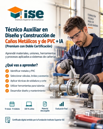 Técnico Auxiliar en Diseño y Construcción de Caños Metálicos y de PVC + IA (Premium con Doble Certificación)