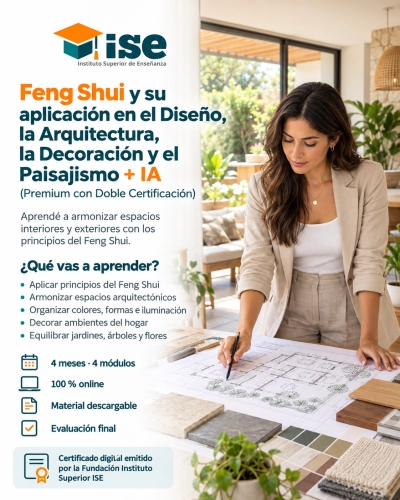 Feng Shui y su aplicación en el Diseño, la Arquitectura, la Decoración y el Paisajismo + IA (Premium con Doble Certificación)