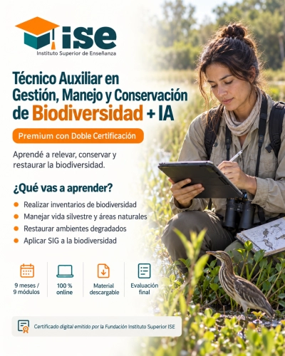 Técnico Auxiliar en Gestión, Manejo y Conservación de Biodiversidad + IA (Premium con Doble Certificación)