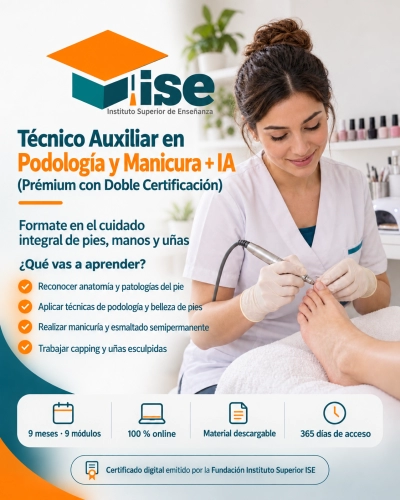 Técnico Auxiliar en Podología y Manicura + IA (Premium con Doble Certificación)