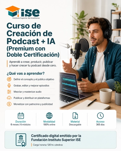 Curso de Creación de Podcast + IA (Premium con Doble Certificación)
