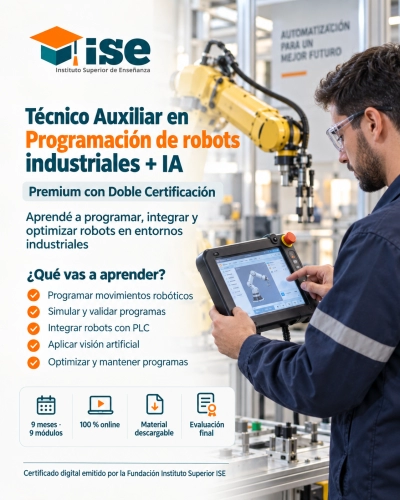 Técnico Auxiliar en Programación de robots industriales + IA (Premium con Doble Certificación)