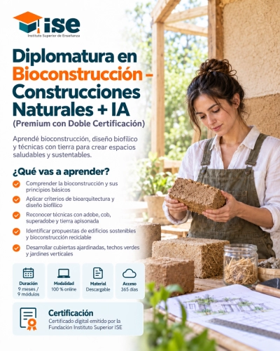 Diplomatura en Bioconstrucción – Construcciones Naturales + IA (Premium con Doble Certificación)