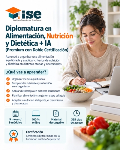 Diplomatura en Alimentación, Nutrición y Dietética + IA (Premium con Doble Certificación)