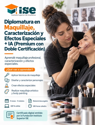 Diplomatura en Maquillaje, Caracterización y Efectos Especiales + IA (Premium con Doble Certificación)