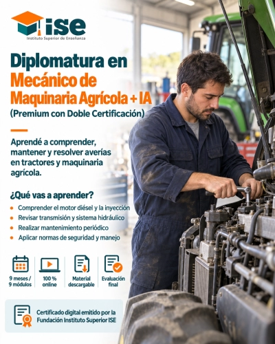 Diplomatura en Mecánico de Maquinaria Agrícola + IA (Premium con Doble Certificación)