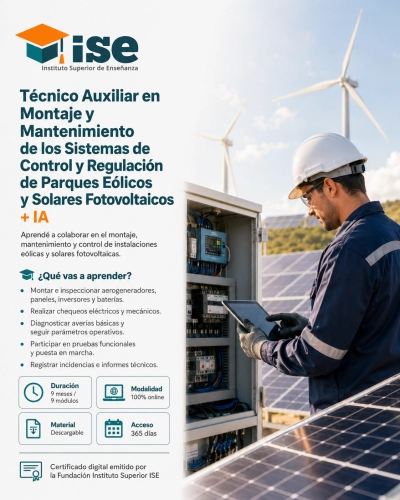 Técnico Auxiliar en Montaje y Mantenimiento de los Sistemas de Control y Regulación de Parques Eólicos y Solares Fotovoltaicos + IA