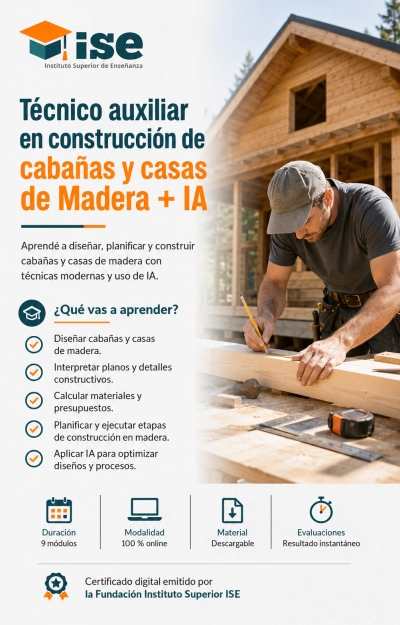 Técnico auxiliar en construcción de cabañas y casas de Madera + IA